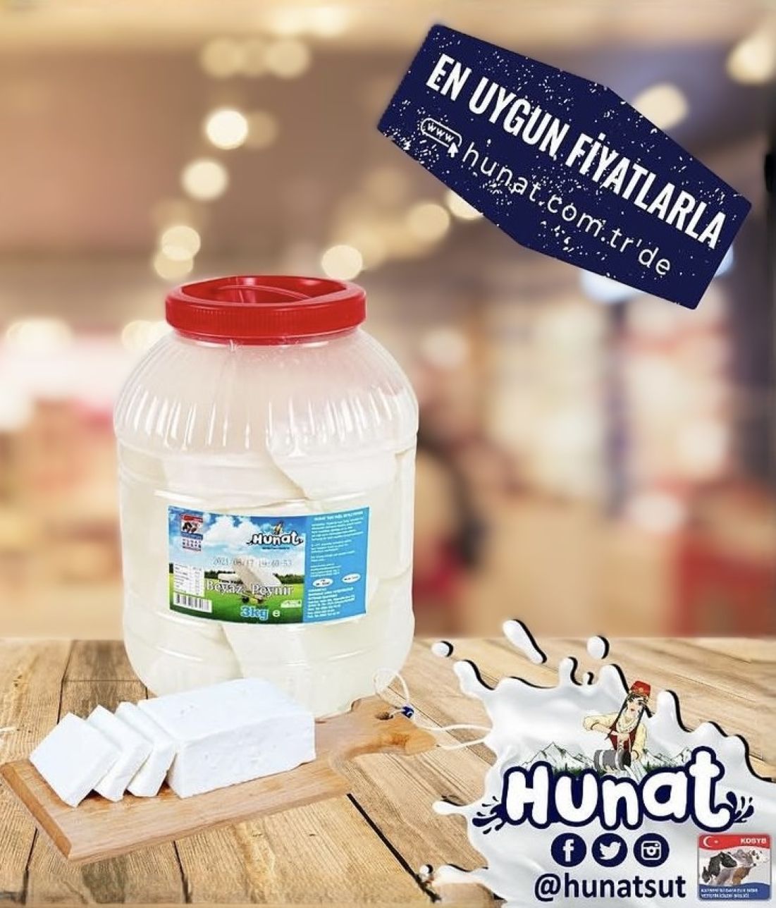 Hunat Tam Yağlı Salamura Beyaz Peynir (3000 gr)